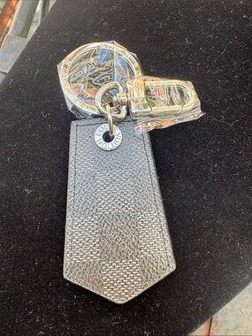 Keycharm  Black Damier Graphite Leather Key Holder with Silver Hardware